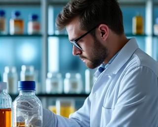 Scientist working in a lab with supplement ingredients